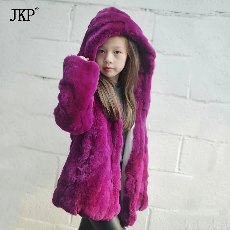 Зимняя детская шуба из кролика рекс для девочек, меховая куртка, плотная теплая одежда, TTWT-01