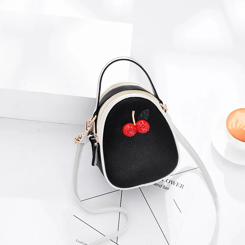 

2018 New Lychee Pattern One Handbag Trend Cherry Pattern Crossbody Mini Mobile Phone Bag Fashion Small Round Bags DJB-27