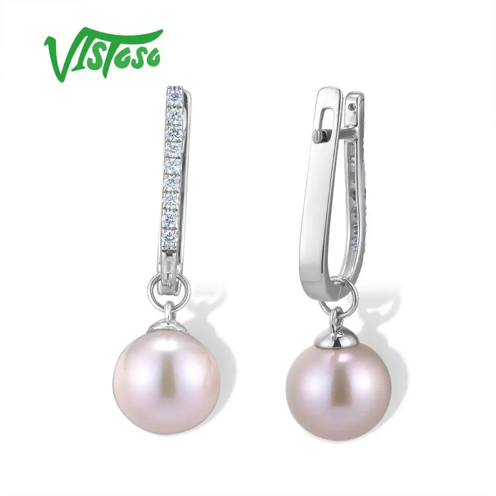 Серьги VISTOSO Pure 14K 585 желтый/белый/розовое золото для женщин, сверкающие бриллианты, Пресноводный Жемчуг, уникальные трендовые ювелирные изделия