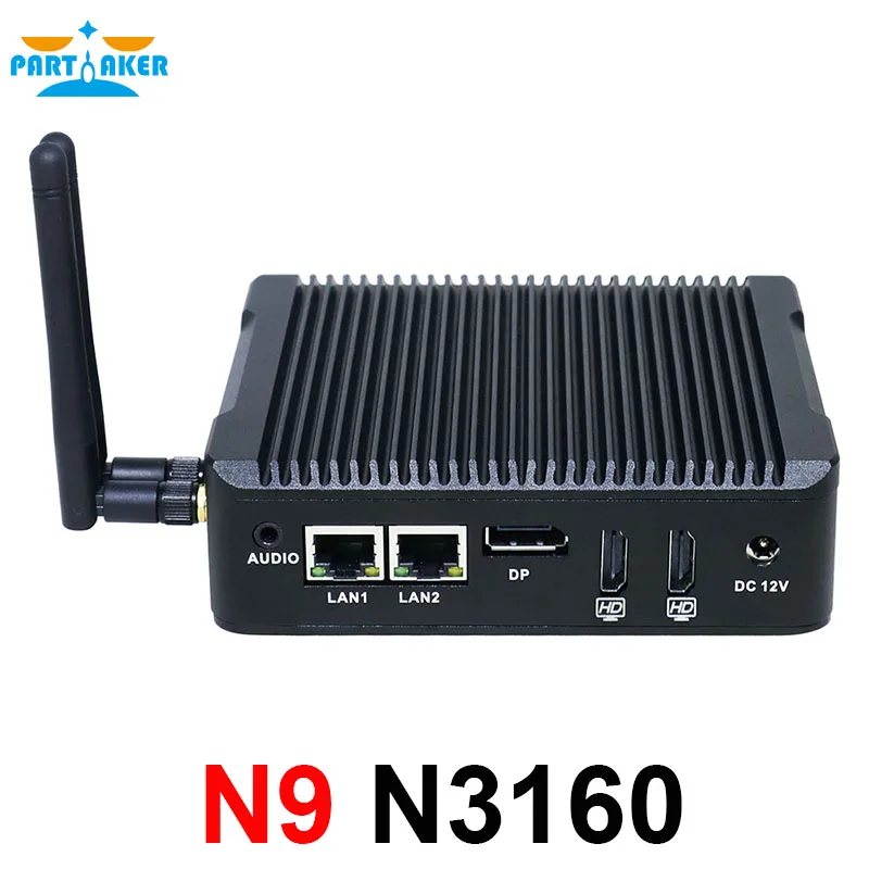 Причастником N9 мини-ПК с 2 ethernet N3160 Мини безвентиляторный HTPC