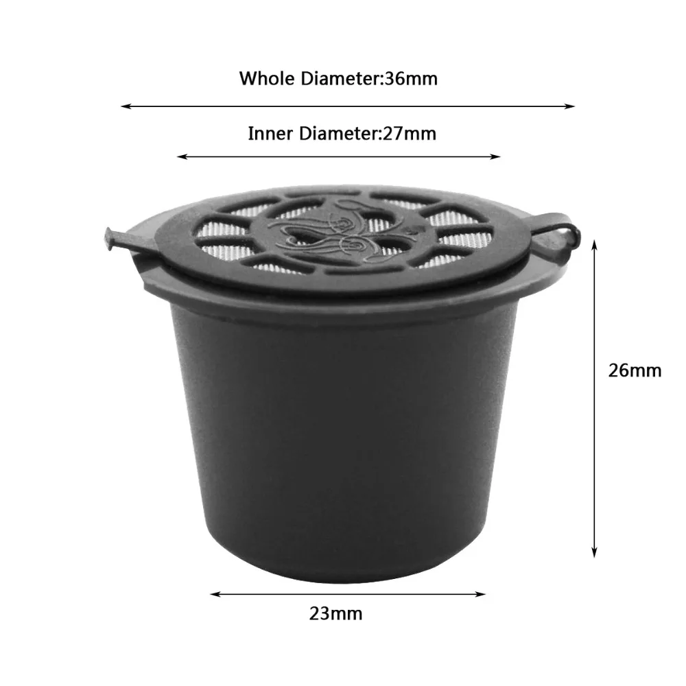 6 قطعة قابلة لإعادة الاستخدام نسبرسو القهوة كبسولات كوب مع ملعقة فرشاة أسود إعادة الملء القهوة كبسولة إعادة تعبئة تصفية Coffeeware هدية
