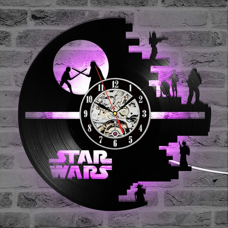 12in 3d wall clock Star Wars LED Wall Clock with 7 Colors Modern Design Movie Vintage Vinyl Record Clocks Wall Watch Home Decor