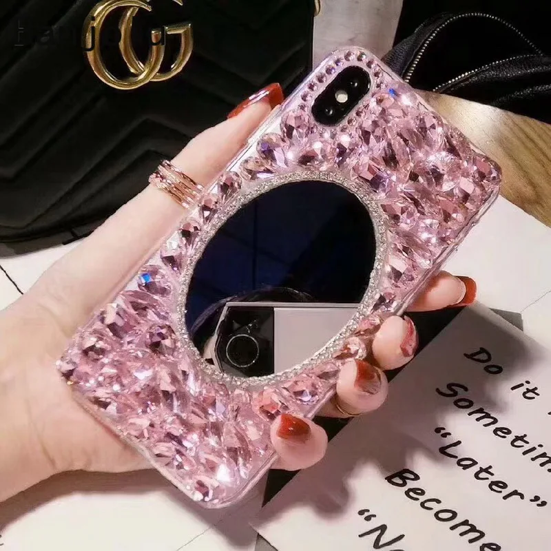 Banjolu модные телефон Стразы чехол для iPhone X XR XS MAX 8 7 6 6s плюс зеркало макияжа девушка