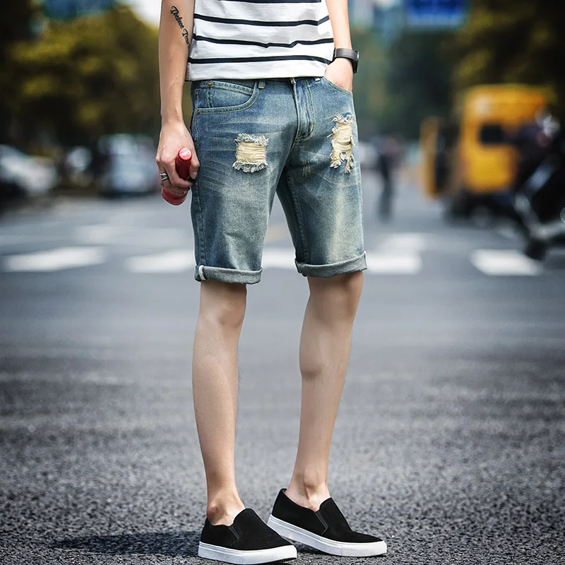 Brand Summer Vintage Style Men's Denim Shorts Ripped Short Men jeans