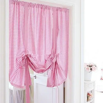 

Korean Style Pink Grid Cotton Door Curtain Home Decoration Adjustable Height Partition Curtain/Door Curtain 150*150cm
