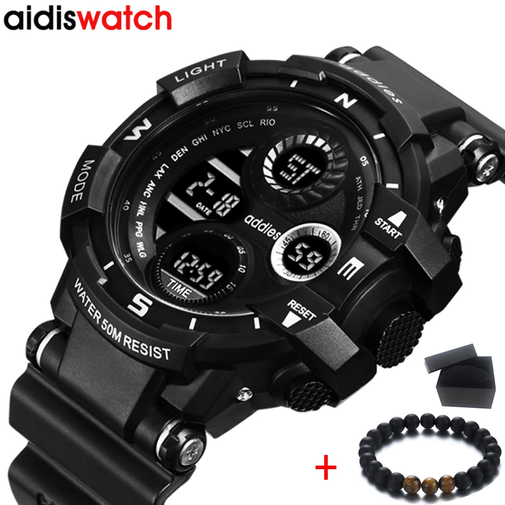 

Addies men Sports watch Digital Calendar Waterproof Multifunction Electronic Wrist watches reloj hombre 2019 New Military Clock