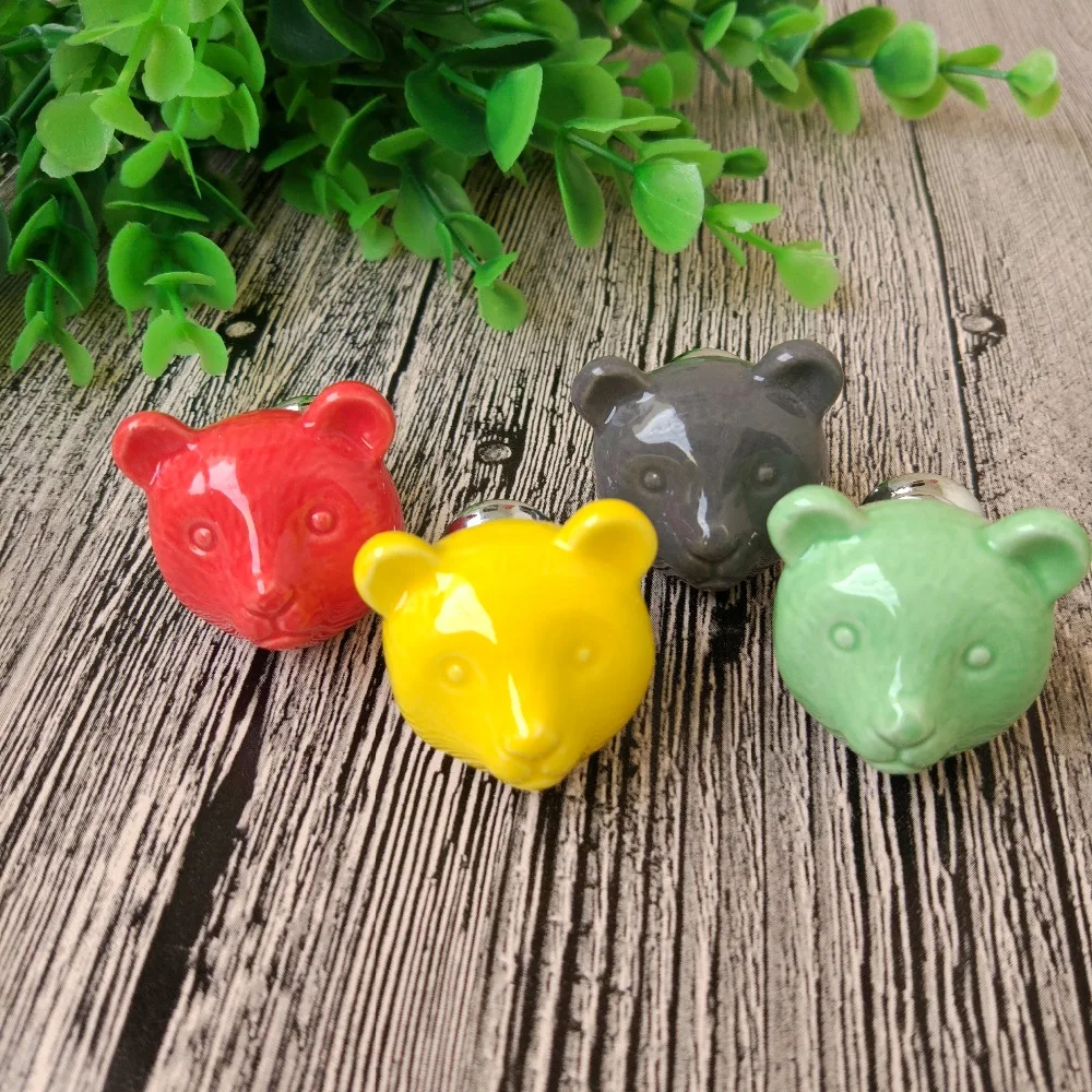 8pcs Vintage Ceramic Door Knob Bear Shape Locker Pull Handles