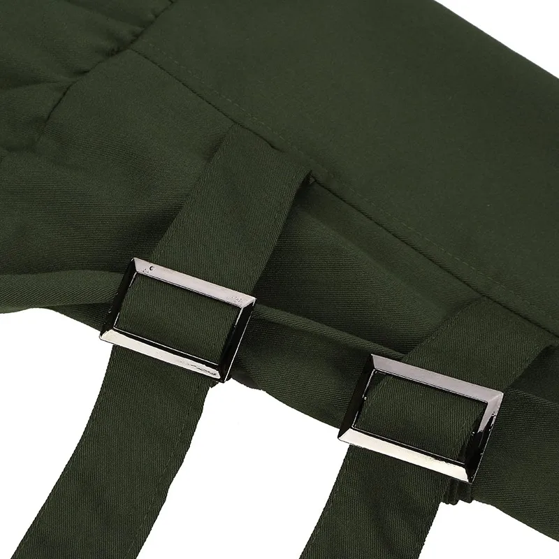 Women Trousers Casual Pockets Elastic Waist Army Green Pants