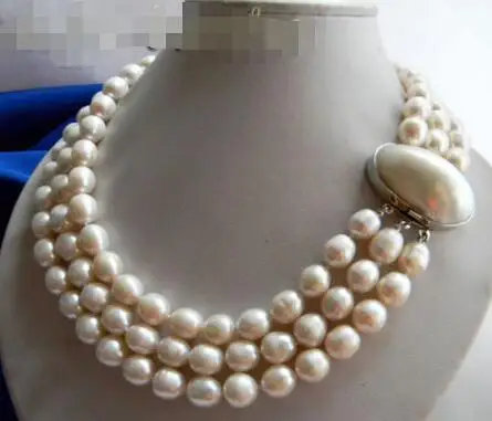 

Free Shipping >>> 3Strands 18'' 11MM White Rice Freshwater Pearl Necklace