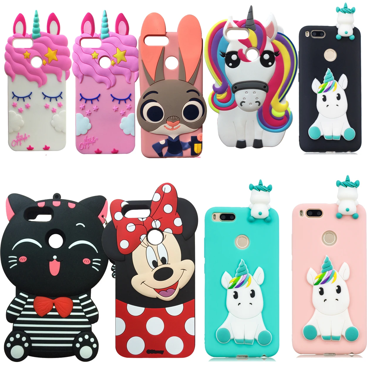 

New Pretty Striped Lucky Cat Cases For Xiaomi 5X Mi 5X A1 Cartoon Cute Unicorn 3D soft Silicone Rubber Phone Case Cover Skin