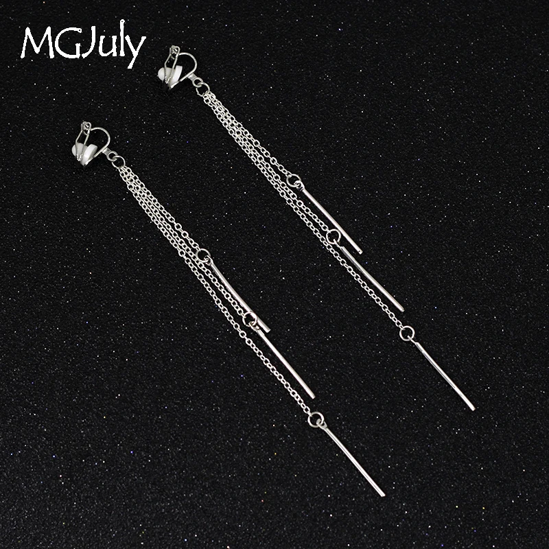 

Metal Strip Tassels Earrings No Hole Ear Clips Minimalism Tassel Long Clip On Earrings Non Pierced Women Earring Jewelry CE191