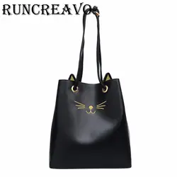 Новинка 2018 года Корейская версия сумки модные женские туфли кожа сумки повседневное милые Наплечная Сумка с изображением кошки большой