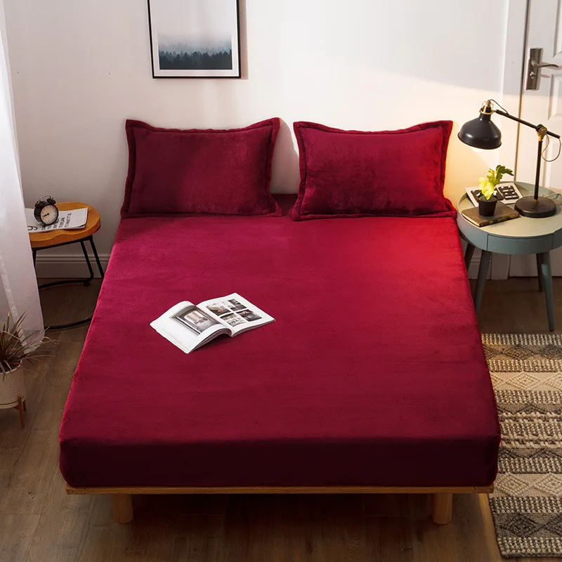 

European style Solid color flannel Bed mattress Thicken Keep warm Bed Covers 1.8m 2m All inclusive high elastic fitted sheet