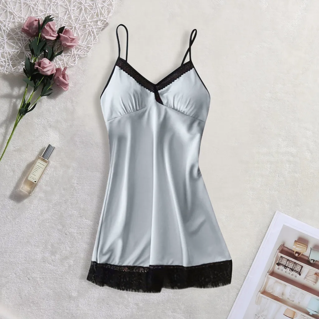 Атласная одежда для сна женская ночная рубашка женское белье, сексуальная ночная сорочка с нагрудники пэчворк Camis подарок для девушки