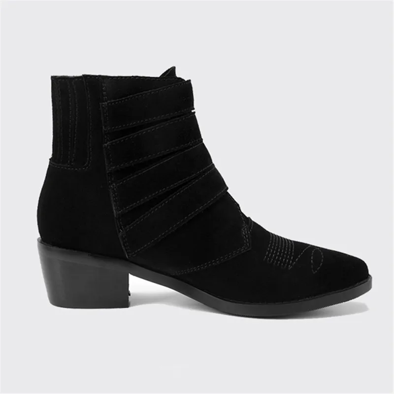 Métal Brodé Dames Épais Noir Nouvelles Automne Plates Martin En Chaussures Boucles Talon Femmes Bottines Mabaiwan Bottes Moto Botas 7xw8d