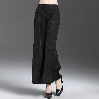 Бесплатная доставка Miyake Складные Модные с высокой талией универсальные прямые широкие брюки женские в наличии