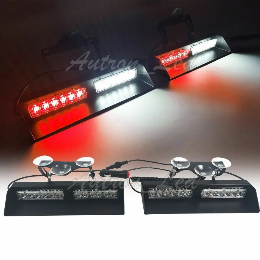 

20" 2in1 24W Red White LED Flashing Dash Deck Split Strobe windshield Light Bar