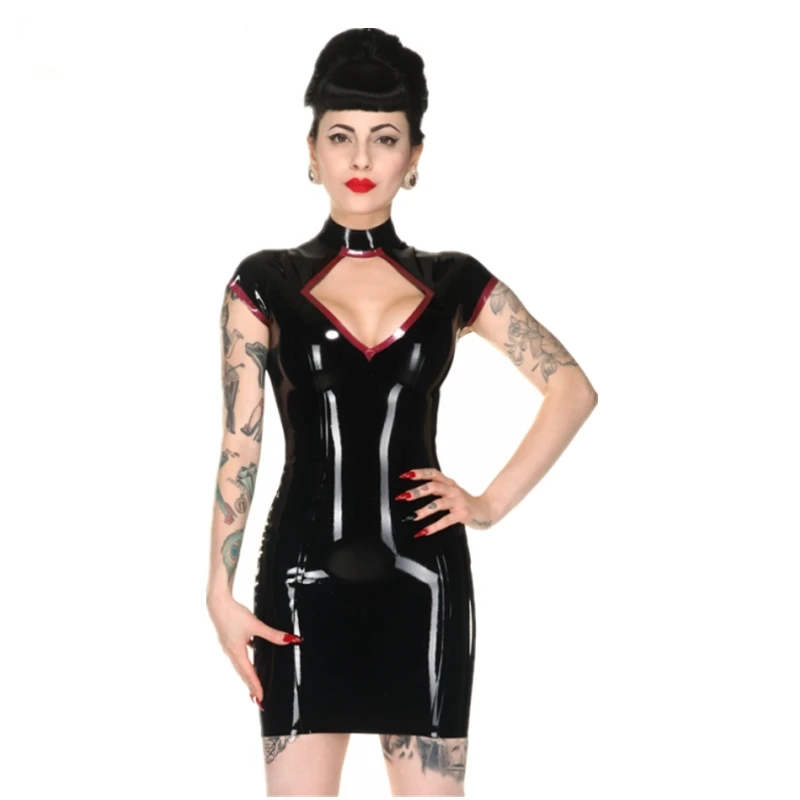 

New Trendy Diamond Dress Sexy Women Black Latex Dress Women Latex Catsuit Fetish