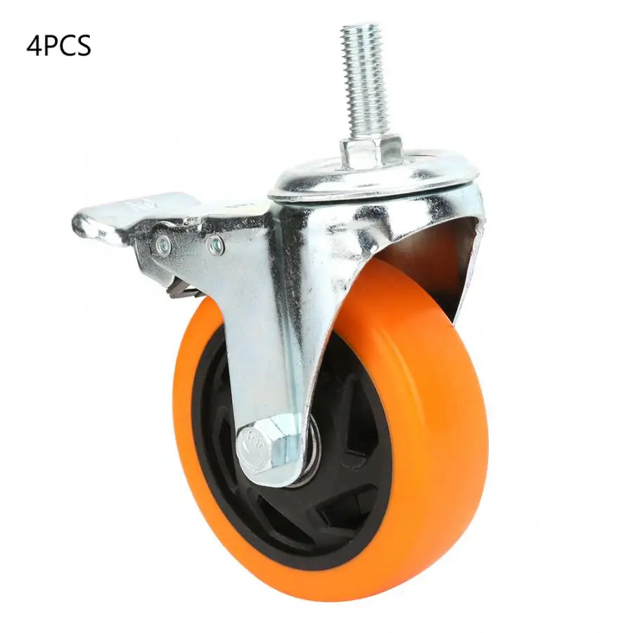 

4Pcs/lot Universal 4 inch Orange Swivel Casters Bearing Caster Wheels for Trolley Light Cars with Brake High Quality