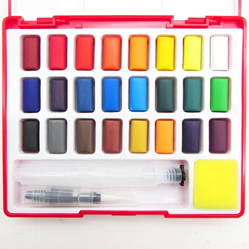 Faber-Castell 24/36/48Color Solid Watercolor Paint Box With Paintbrush Bright Color Portable Watercolor Pigment Art Supplies