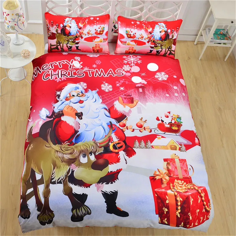 

Christmas Santa Claus pattern kids Bedding set queen size Red Christmas gift King Quilt cover Pillowslip TJ-62