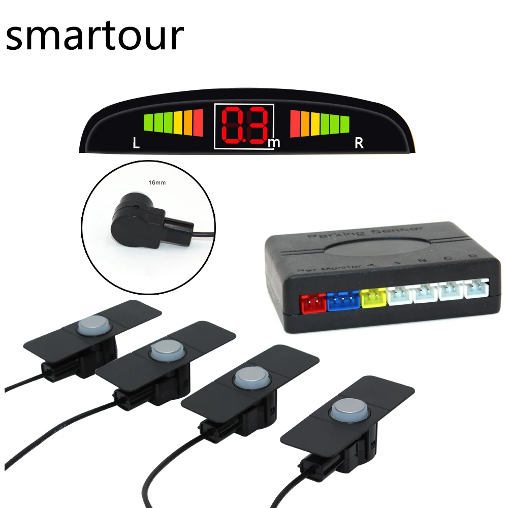 

Smartour Original Flat Parking Sensor, Car LED Parking Sensor Front Rear 4 Sensors For All Cars Reverse Radar Monitor System