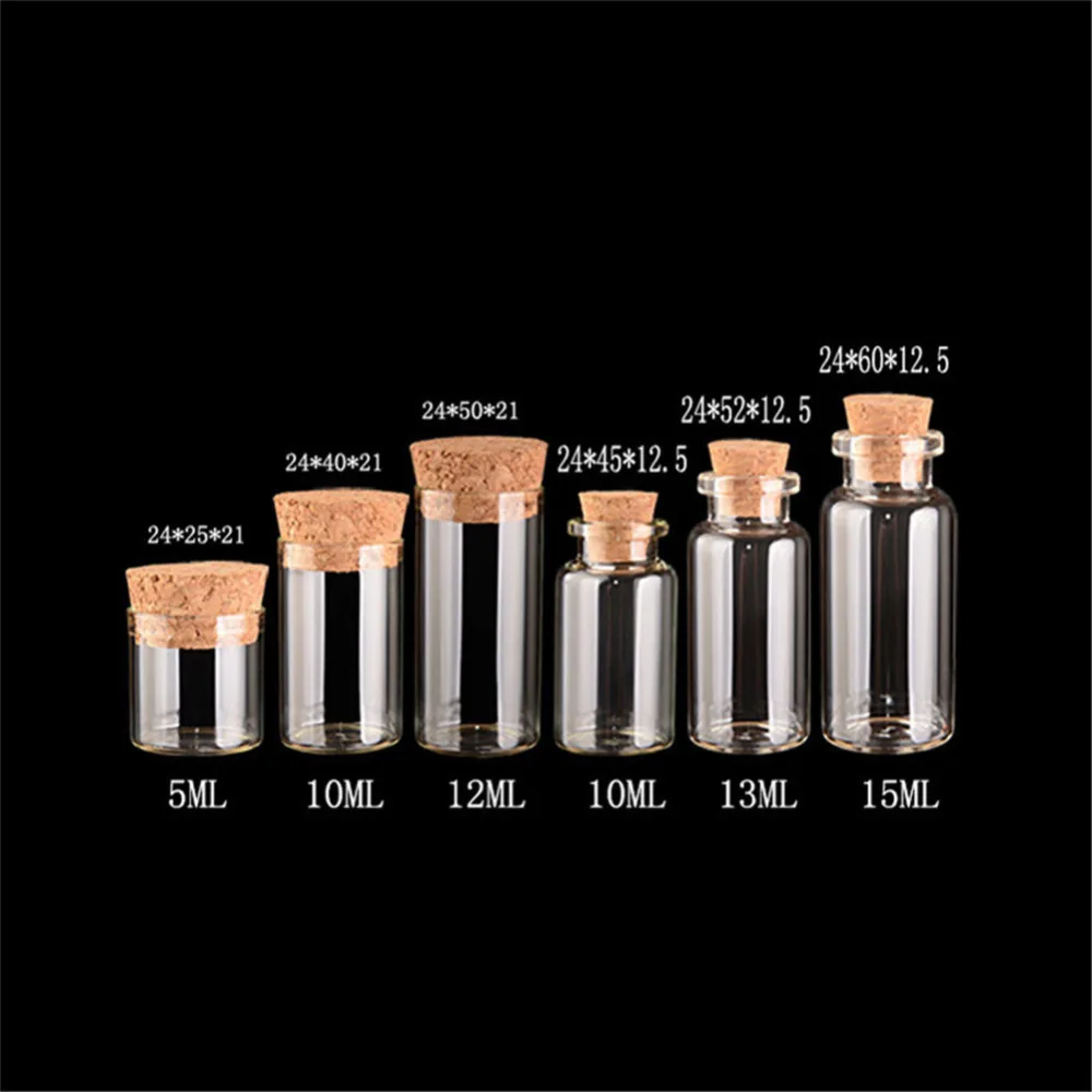 5ml 10ml 15ml Mini Glass Bottle with Corks Empty Jars Vial for Tea Saffron Sweet Food Gift Bottles Gift Wedding Jars 24pcs