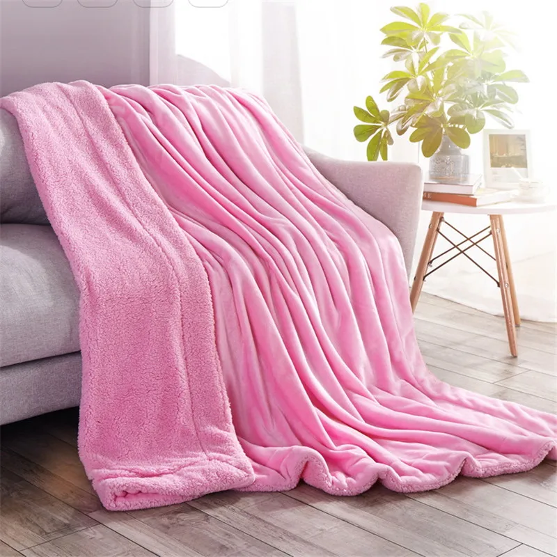 Pure color Cashmere Blanket 200*230 Thick Blankets Double Coral Fleece