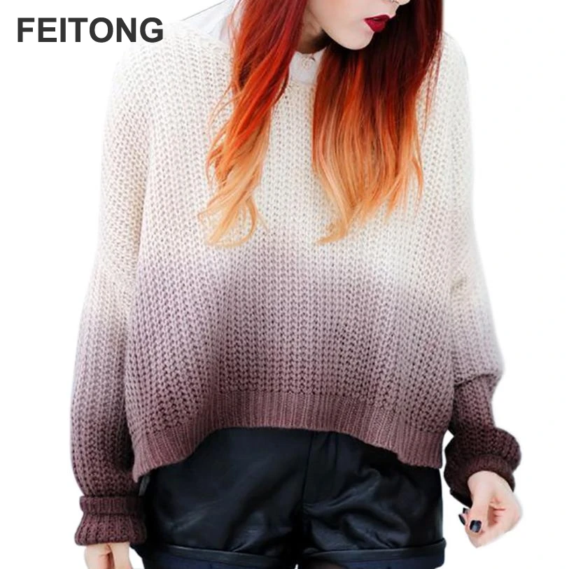 

Pullover Sweater 2017 Winter Women Gradient Color Loose Elastic Jumper Knitwear Pull Femme Outwear #EW