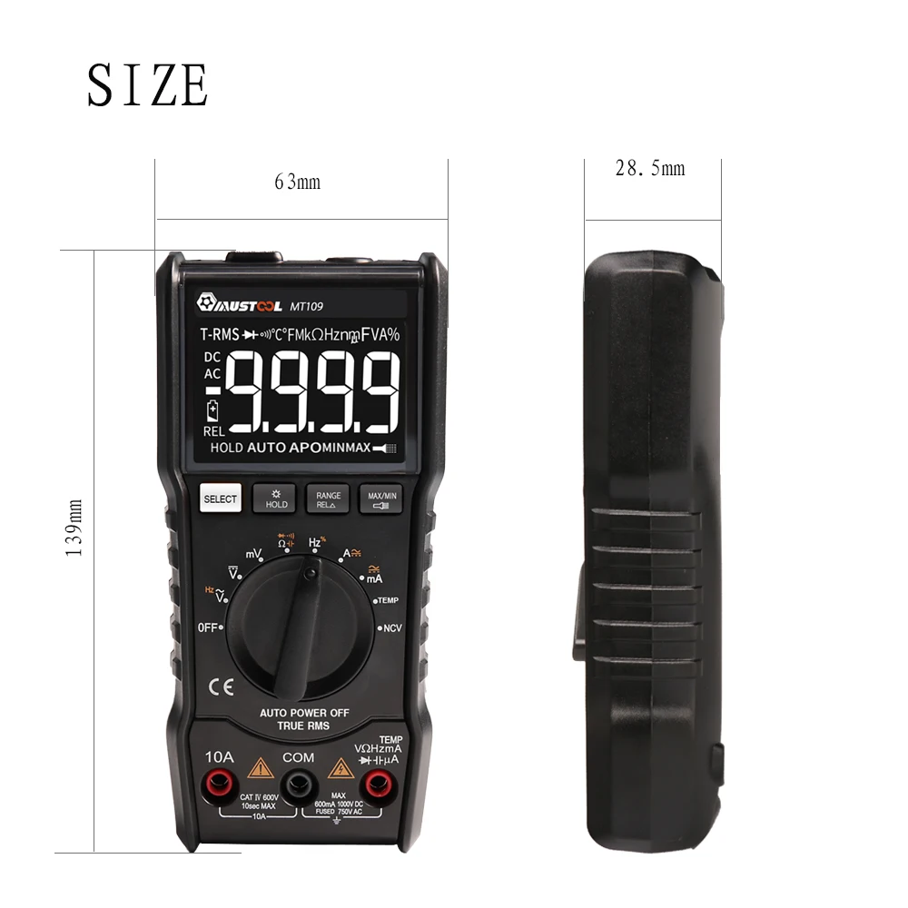 MUSTOOL MT109 портативный 9999 отсчетов True RMS мультиметр AC DC Напряжение Ток NCV тестер температуры