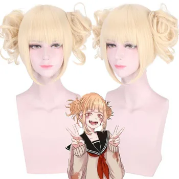 

My Boku no Hero Academia Akademia Himiko Toga Short Light Blonde Ponytails Heat Resistant Cosplay Costume Wig+Cap