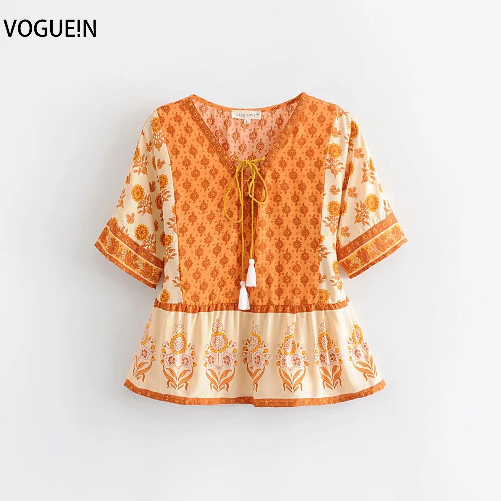 VOGUEIN Новый женский оранжевый/зеленый короткий рукав цветочный принт галстук