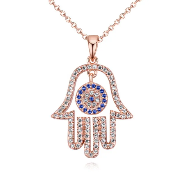rose gold Lucky Eye Хамса подвеска в форме руки ожерелье для женщин синее ожерелье от сглаза Циркон розовое золото серебро цвет ювелирные изделия LE109 - Окраска металла: rose gold