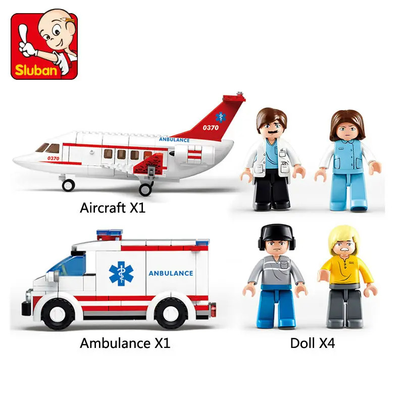 SLUBAN 0370 авиационный самолет скорой помощи самолет Строительные блоки Кирпич совместимый Technic Playmobil игрушки для детей