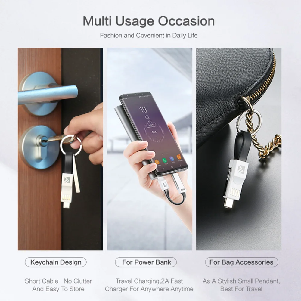 3 в 1 портативный мини брелок USB кабель для передачи данных iPhone 7 8 Micro Type C Быстрая