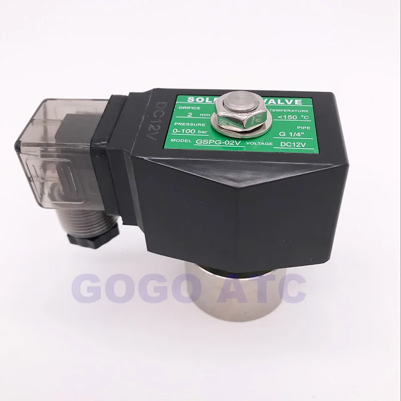 200bar/100bar 2 방향 물 고압 솔레노이드 밸브 1/4 12V DC 오리피스 1.2mm/2mm N.C SPG 스테인레스 스틸 세차 펌프 밸브