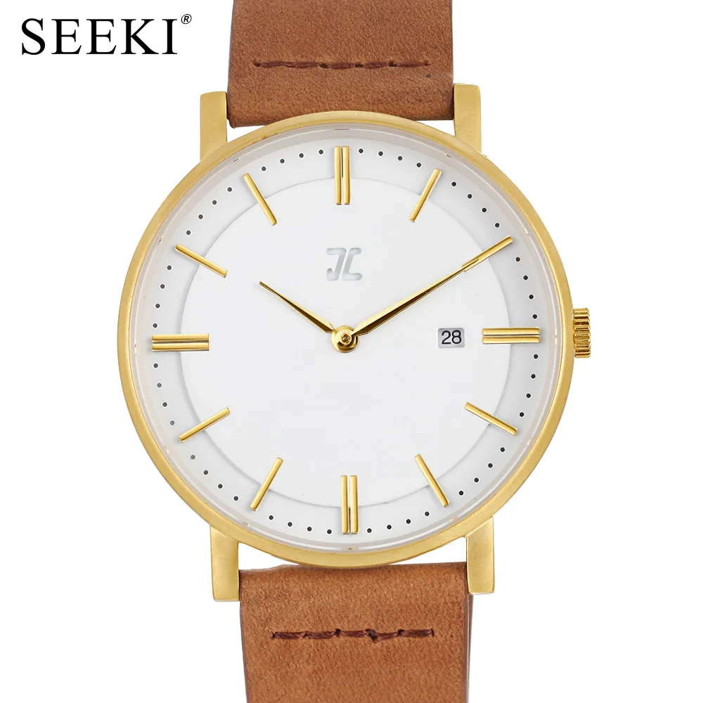 JC Series Fashion Quartz Watches Genuine Leather Strap Women Wristwatch Vintage Gold Watch Casual relogio feminino