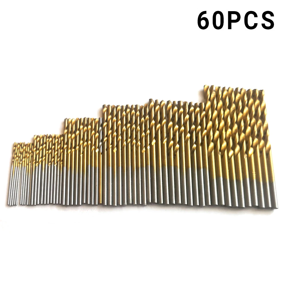 

50Pcs/60Pcs Straight Shank Twist Drill Bit Set High Speed Steel Drill Bit Titanium-plated Woodworking Wood Tool Power Tools