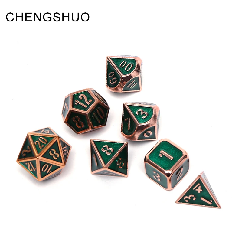 Chengshuo многогранных игральные кости DND rpg металлическая втулка дракон и подземелье настольная игра зеленый Медь край цифровой цинковый