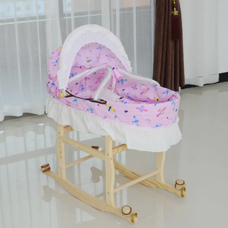 Переносная детская роликовая кроватка для путешествий, складная детская корзина для сна, плетеная Колыбель для новорожденных, деревянная колыбель-качалка, 0~ 9 м - Цвет: Оранжевый
