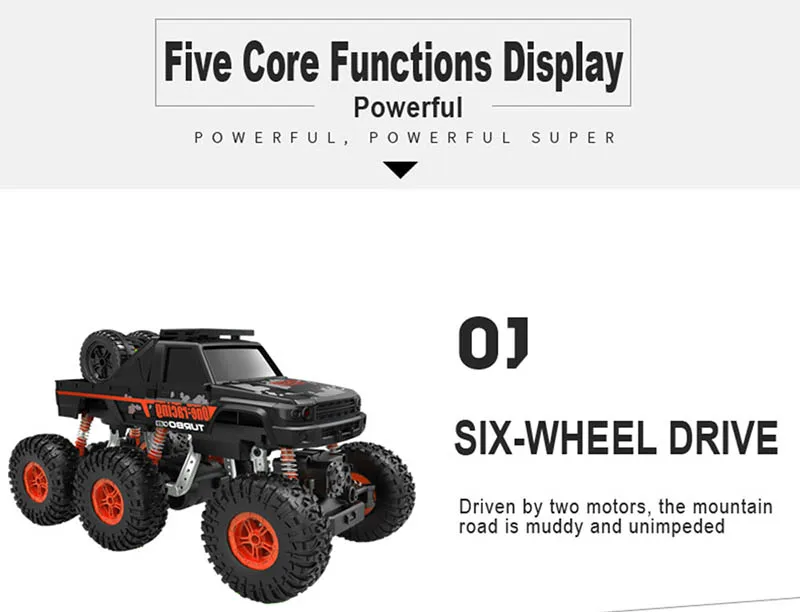 1/16 RC Car 6WD drive remote climbing car Double Motors Drive Bigfoot Cars 2.4Ghz Electric RC Toys High Speed Off-Road Vehicle