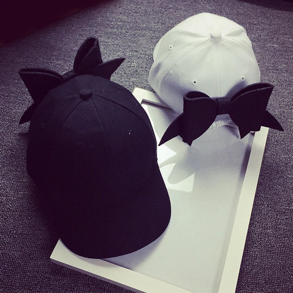 

2019 Fashion Girl Oversized Bow Baseball Cap Adjustable Girl Hip-Hop Solid Color Snapback Hat Cute Harajuku Bow casquette New