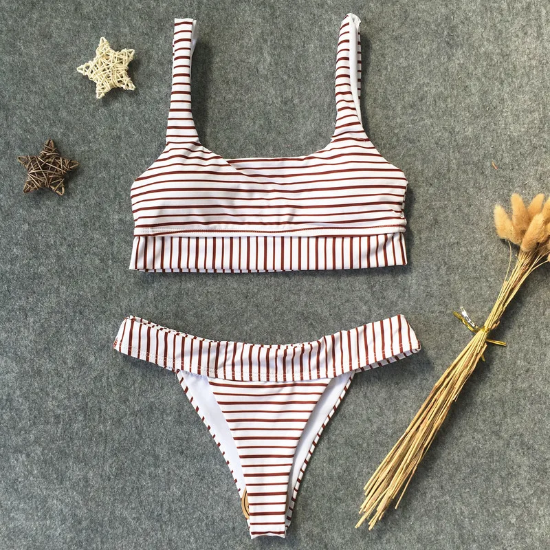 

2018 Crop Tops Bandage Striped Swimwear Women Tankini Thong Sexy Bikini Set Swimsuit Bathing Suit Plus Size Brazilian Bikini