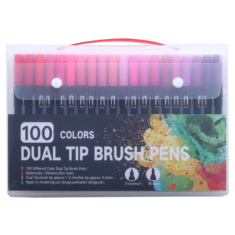 100 шт цветные тонкие ручки с двойным наконечником, ручки для рисования, акварельные ручки для рисования, маркеры для раскрашивания, манга, каллиграфия - Цвет: 100 black color