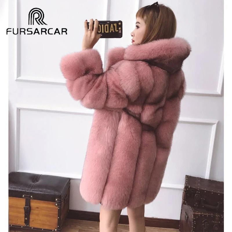 FURSARCAR Whole Skin Women Real Fur Coat Genuine Natural Fur Female Jacket Winter Thick Women Long Fox Fur Coat With Fur Collar FURSARCAR Whole Skin Women Real Fur Coat Genuine Natural Fur Female Jacket Winter Thick Women Long Fox Fur Coat With Fur Collar
