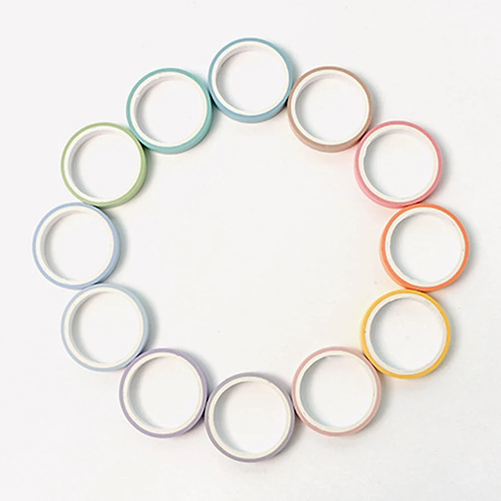 

12 Rolls Macaron Candy Color Soild Masking Washi Tape Decorative Adhesive Tape Diy Scrapbooking Sticker Label Stationery