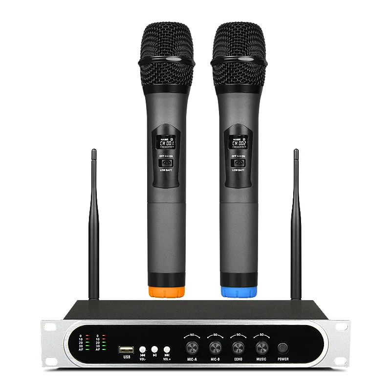 

New Arrival Top Quality Microphone for Stage PLL True Diversity UHF MIC Wireless System with Dual Handheld Wireless Microphone