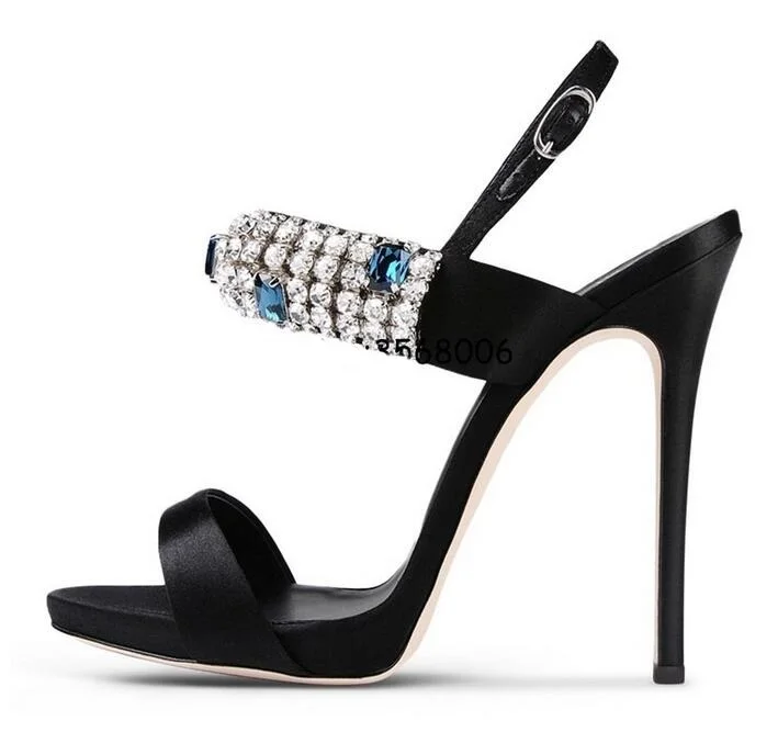 

Summer Sexy Ladies Super High Heels Shoes Woman Elegant Crystal Wedding Party Sandals Genuine Leather Black Buckle Pumps