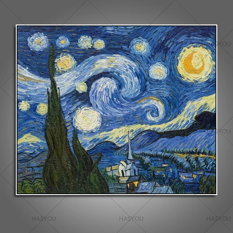 Большой расписанную Звездная ночь холст живопись на холсте стены Книги по искусству Ван Гог Картина маслом стены Книги по искусству украшения дома для гостиной