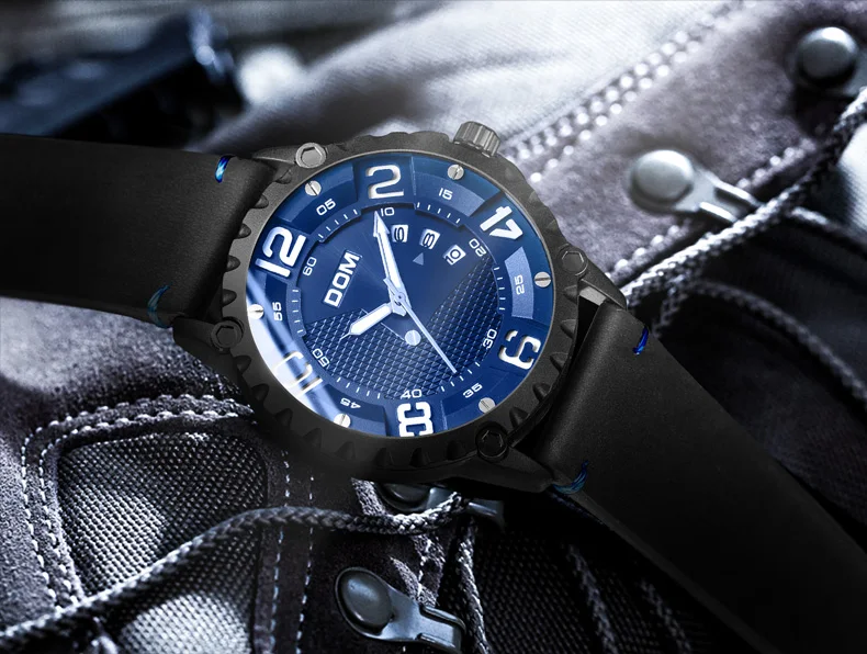 DOM часы мужские стильные креативные кварцевые часы с кожаным ремешком водонепроницаемые светящиеся спортивные военные часы Relogio Masculino M-1221